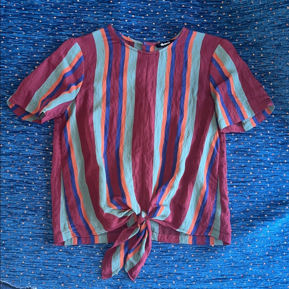 Madewell size xs Multicolor Striped Tie-Front Tee with button up back